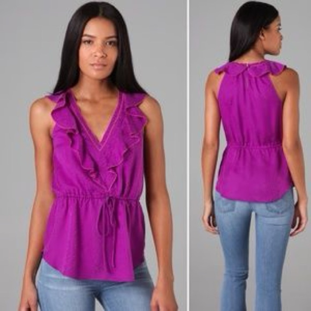 Rebecca Taylor 100% Silk Purple Ruffle Snakeskin Print Blouse Sz. 10